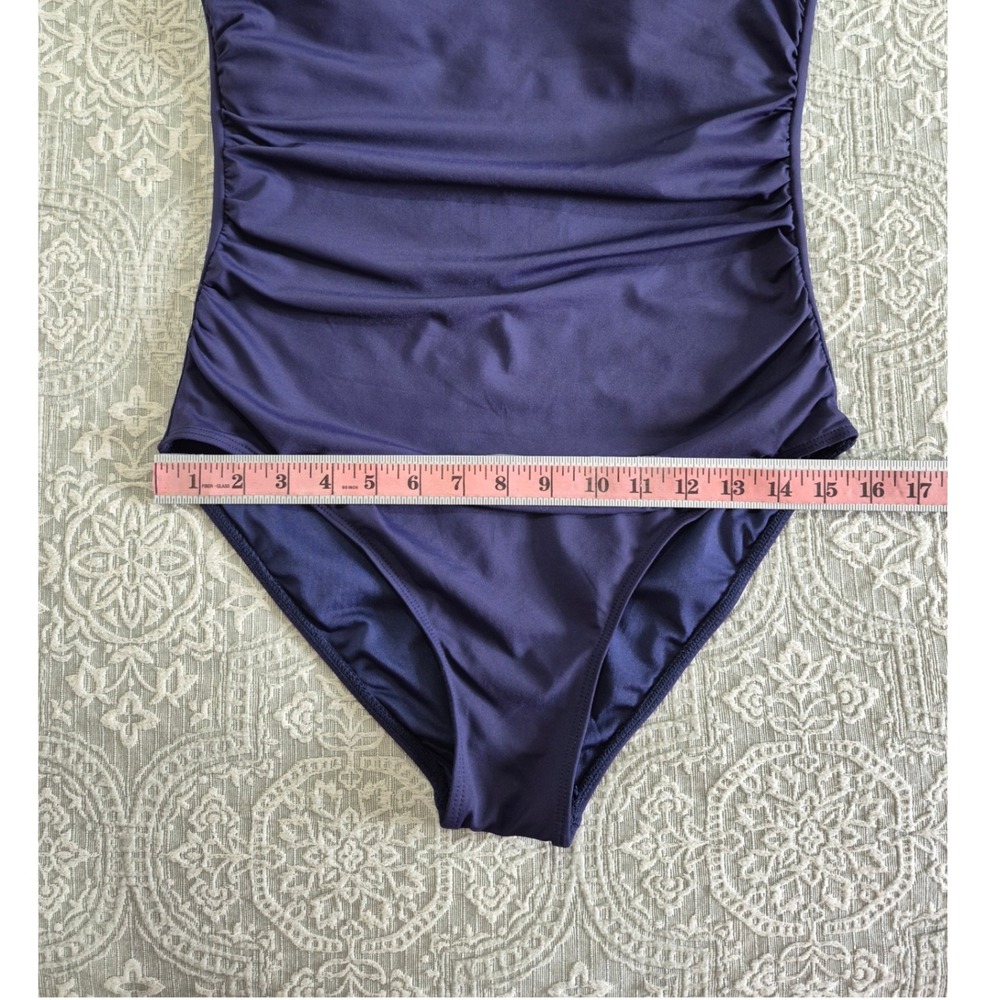 Holipick Womens High Neck Ruched One Piece Swimsuit Navy Blue Large - Picture 3 of 6